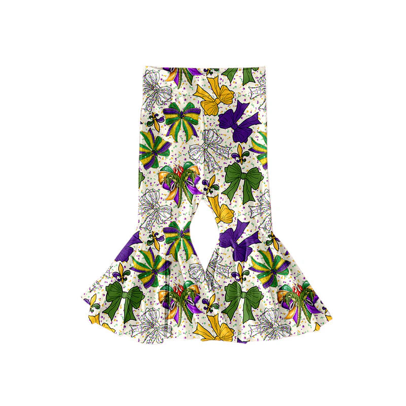 X11.19Preorder(moq 5) Baby Girls Mardigras Anchors Bows Ruffle Bell Bottom Pants