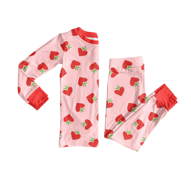 X922Preorder (moq 5)Baby Girls Strawberry Hearts Top Pants Valentine Pajamas Sets