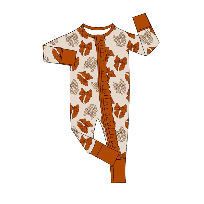 8.6Preorder(moq 5)Baby Infant Boys Long Sleeves Plaid Bows Fall Zipper Rompers