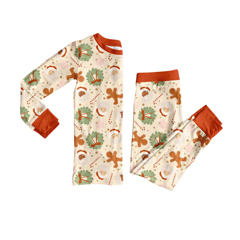 7.21Preorder (moq 5)Baby Girls Long Sleeves Santa Candy Cane Plaid Top Pants Pajamas Set