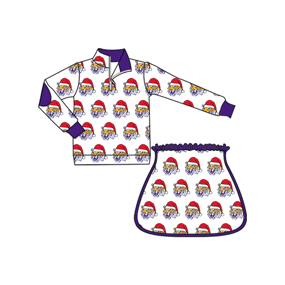 8.13Baby Girls LSU Tiger Team Christmas Zip Pullovers Top Skort Shorts Clothes Sets