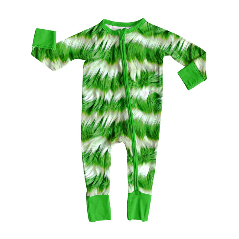 8.6Preorder(moq 5)Baby Infant Boys Long Sleeves Fur Print Christmas Zipper Rompers