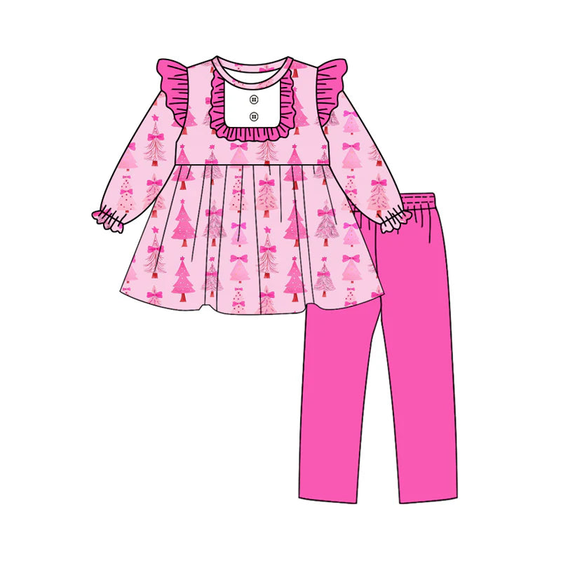 X8.14Baby Girls Christmas Pink Trees Tunic Top Legging Outfits Clothes Sets