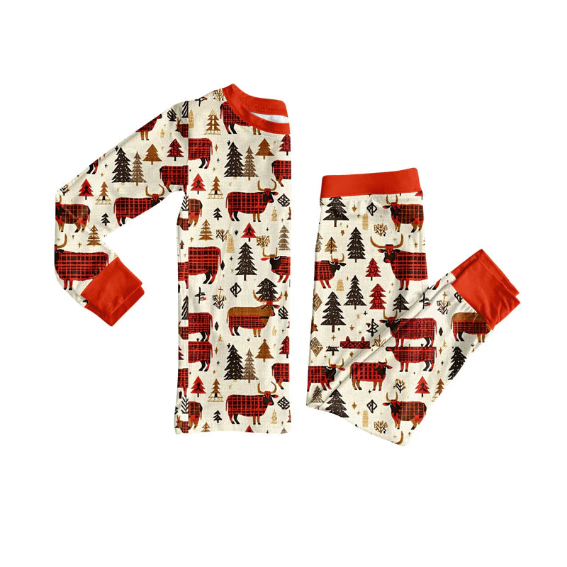 8.4Preorder (moq 5)Baby Girls Christmas Trees Cows Top Pant Pajamas Set