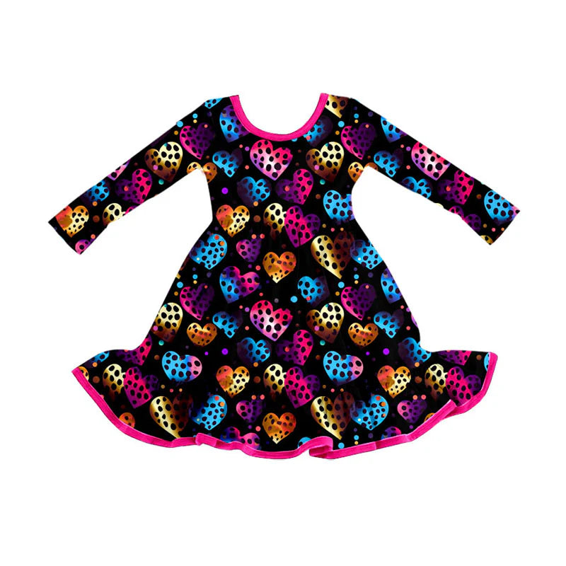 X101Preorder (moq 5)Baby Girls Polka Dots Hearts Valentine Ruffle Knee Length Dresses