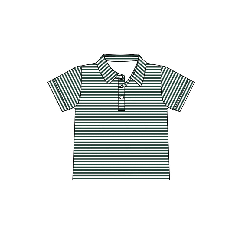 8.5Preorder(moq 5) Baby Boys Green Stripes Team Short Sleeve Tee Pullovers Shirts Tops