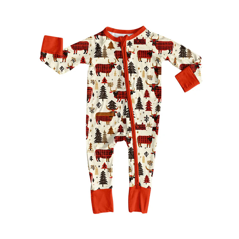 8.4Preorder(moq 5)Baby Infant Boys Christmas Trees Cows Zipper Rompers