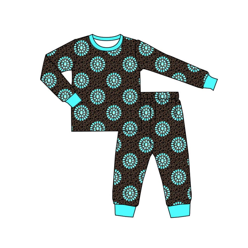 X918Preorder (moq 5)Baby Kids Long Sleeve Camo Turquoises Top Pants Western Pajamas Sets