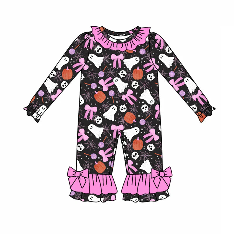 8.6Preorder(moq 5)Baby Infant Girls Ghost Pumpkins Bows Ruffle Pant Halloween Rompers