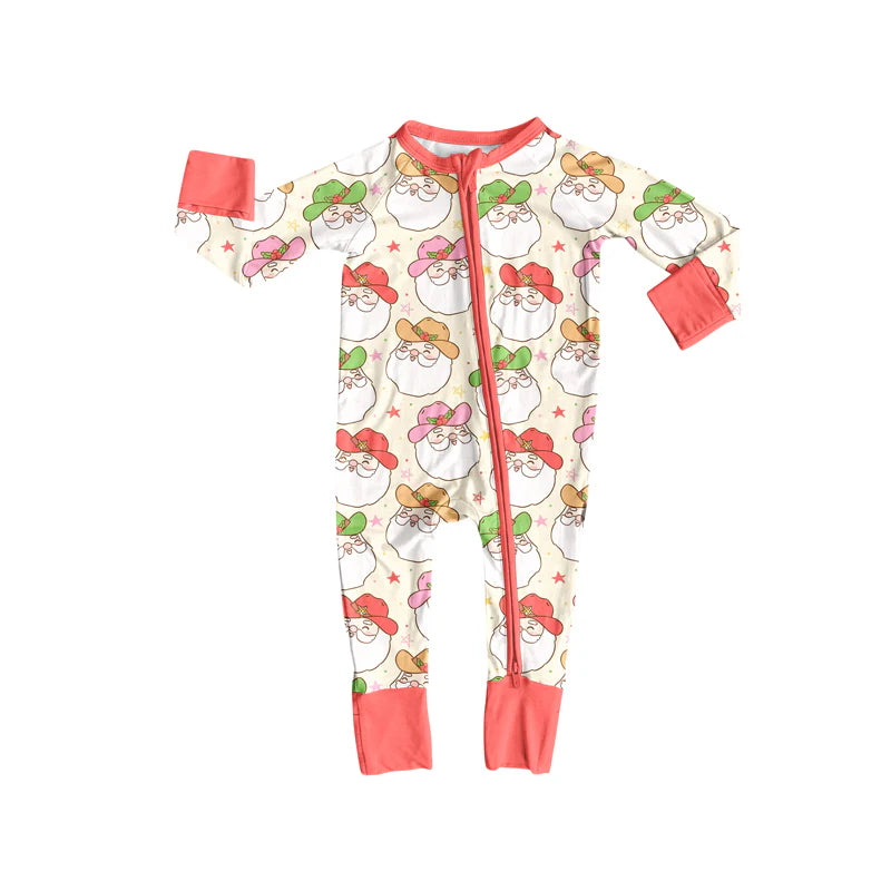 7.16Preorder (moq 5)Baby Girls Long Sleeves Santa Stars Plaid Zipper Romper