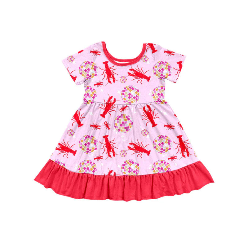 X11.18Preorder(moq 5) Baby Girls Crayfishes Balls Ruffle Knee Length Dresses