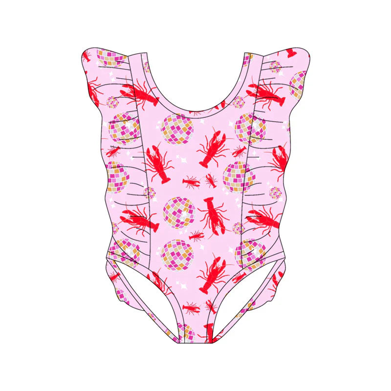 X11.18Preorder(moq 5) Baby Girls Crayfishes Balls Ruffle Swimsuits