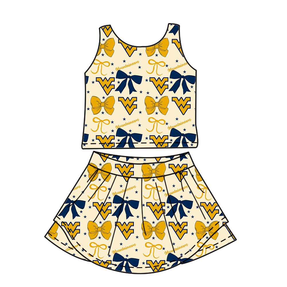6.24 Girls Navy Blue Bow Team Culotte Set