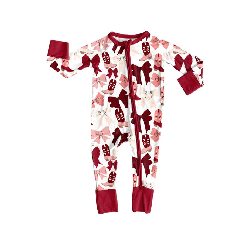 X909Preorder (moq 5)Baby Girls Pink Bows Boots Zipper Pullover Valentine Ruffle Leggings Clothes Sets