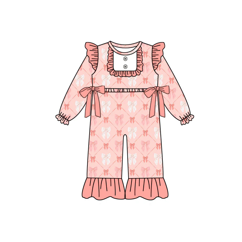 8.13Baby Girls Coral Bows Ruffle Rompers