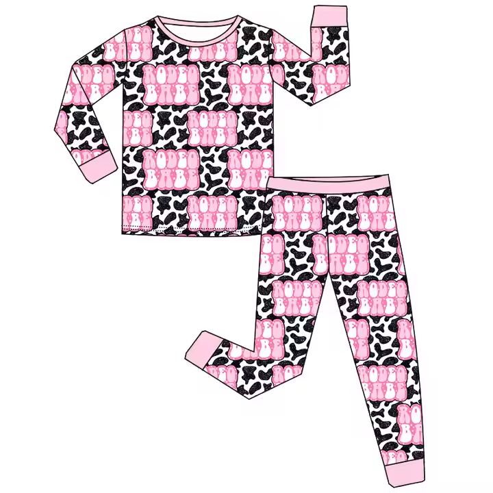 6.25 Cow pattern pink long-sleeved trousers suit