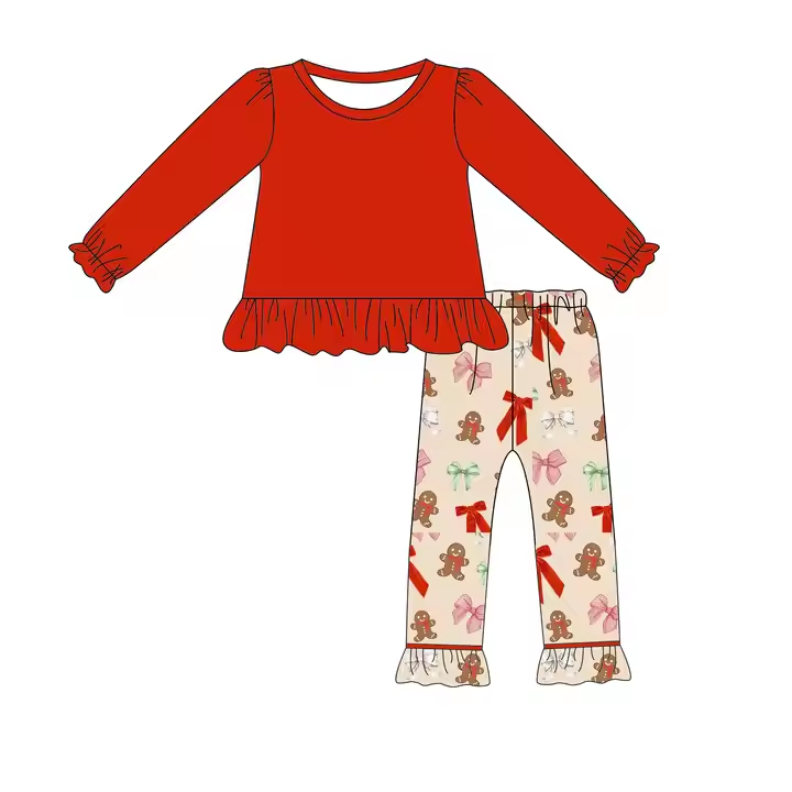 6.25 Gingerbread Christmas Bow Girls Long Sleeve Suit