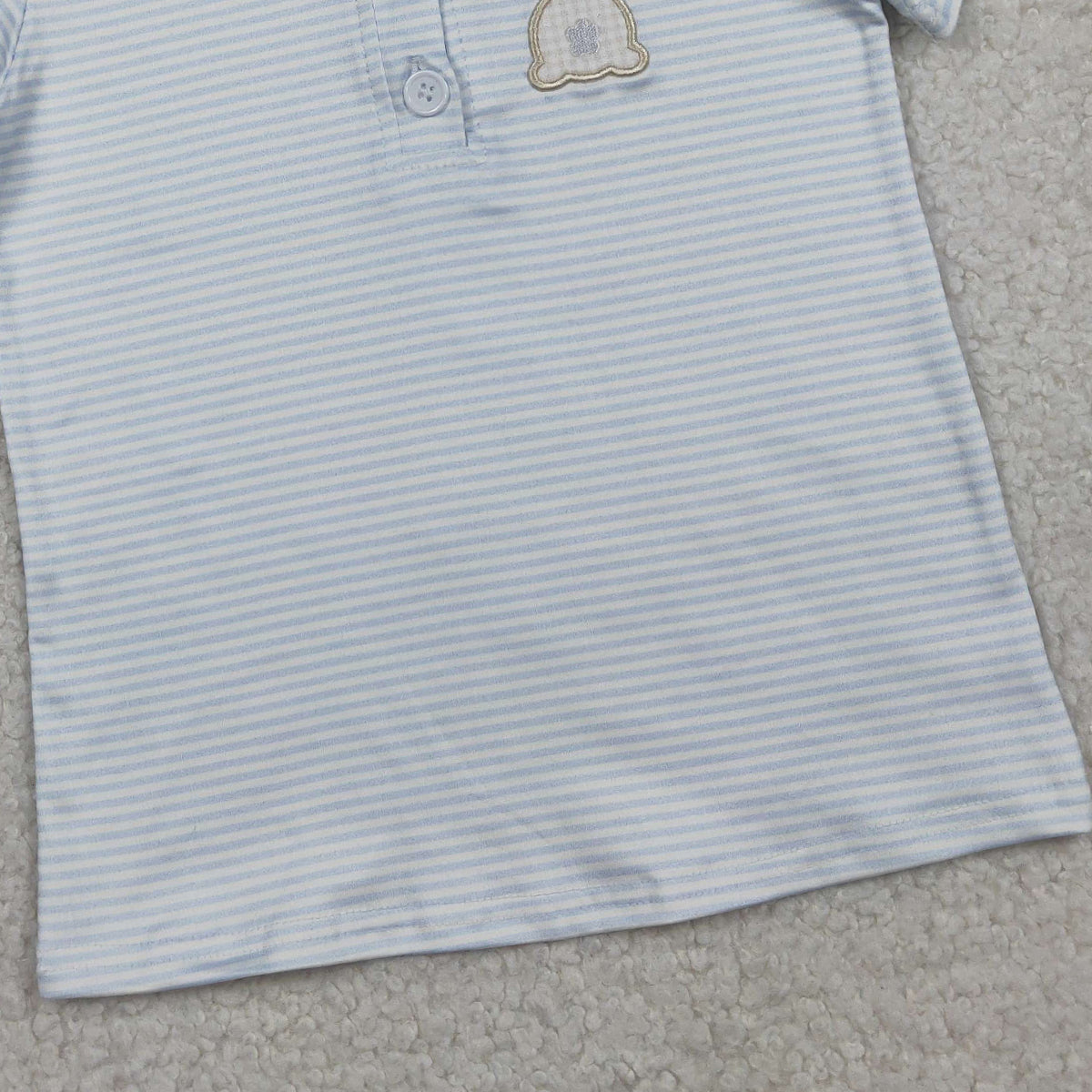 3.30 BT1708 Embroidery Rabbit Baby Boys Light Blue Stripe Easter Button Polo Shirts Top