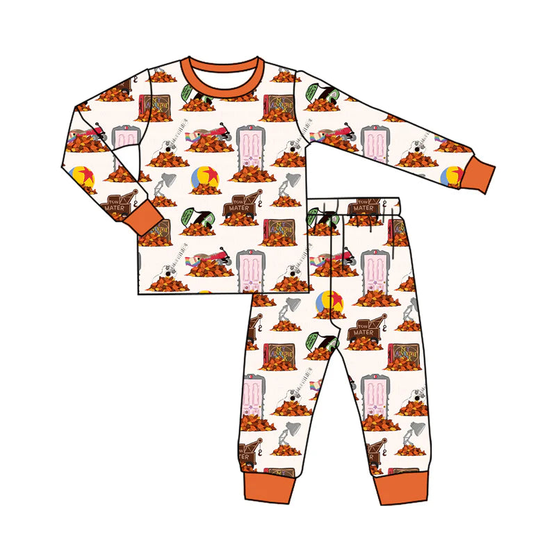 7.12Preorder (moq 5)Baby Boys Long Sleeves Excavators Plaid Top Pant Pajamas Set