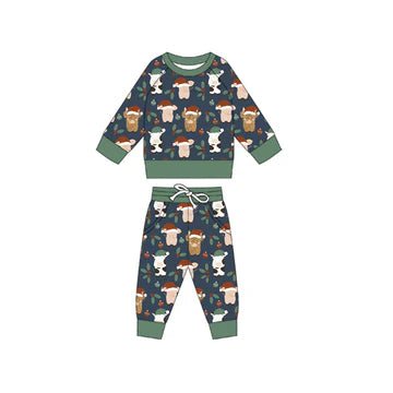 5.24 Green Cow Cartoon Long Sleeve Suit