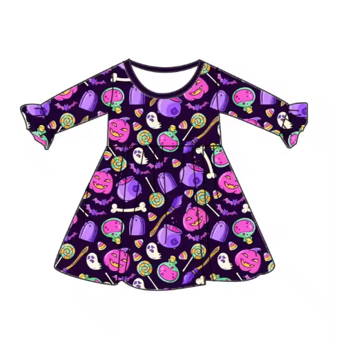 6.9 Halloween Purple Pumpkin Long Sleeve Dress