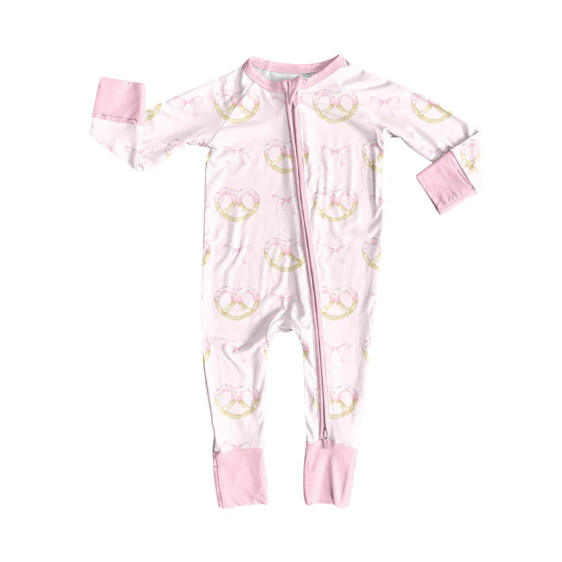 7.19Preorder(moq 5)Baby Kids Pink Bows Hearts Zipper Pant Rompers