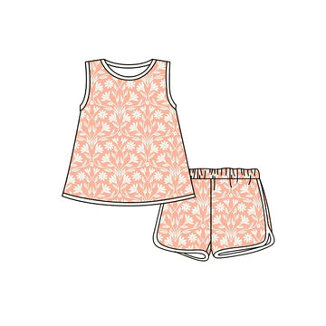 5.6 Orange flower short-sleeved suit