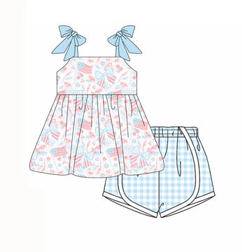 5.5 Girls National Flag Blue Suspender Suit
