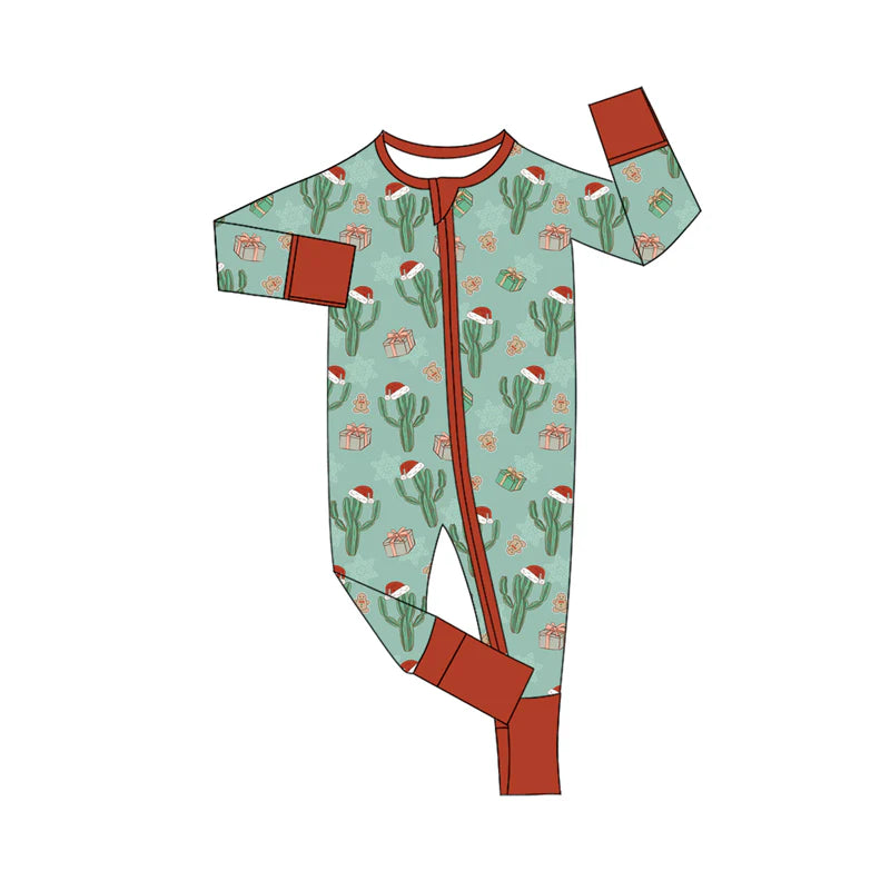 8.6Preorder(moq 5)Baby Infant Boys Long Sleeves Cactus Christmas Hats Zipper Rompers