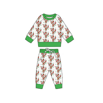 5.24 Christmas Green Plaid Cartoon Long Sleeve Suit