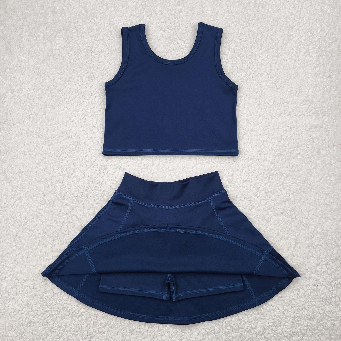4.11 GSD1987 Pure navy blue sleeveless skirt yoga set