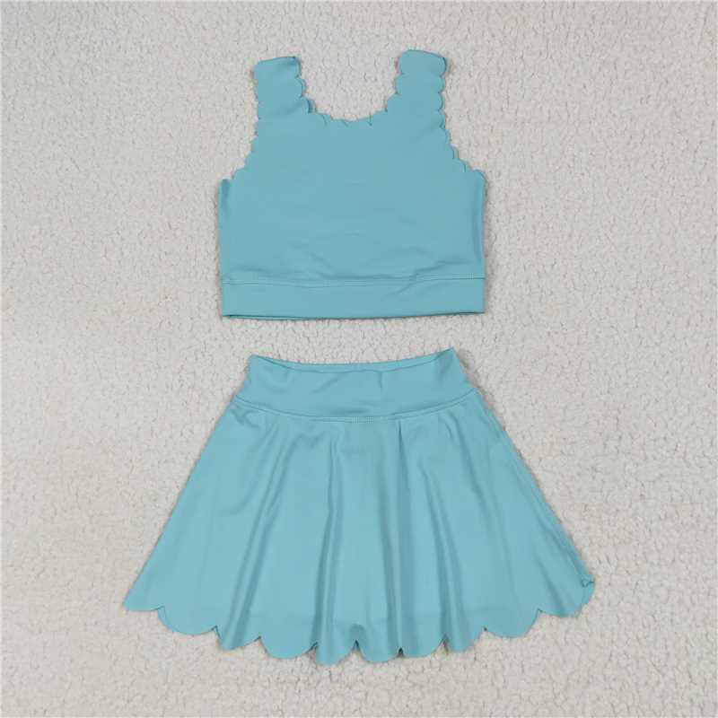 7.8 GSD2096 Pure light blue vest skirt yoga set