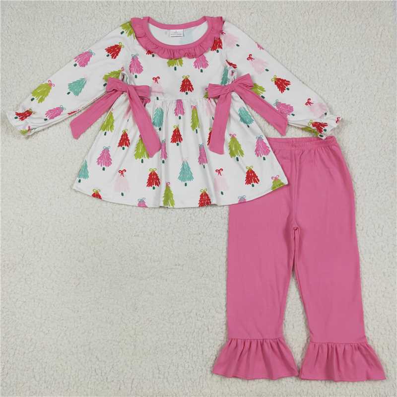 7.24GLP2422 Christmas tree rose red bow lace long sleeve trousers suit