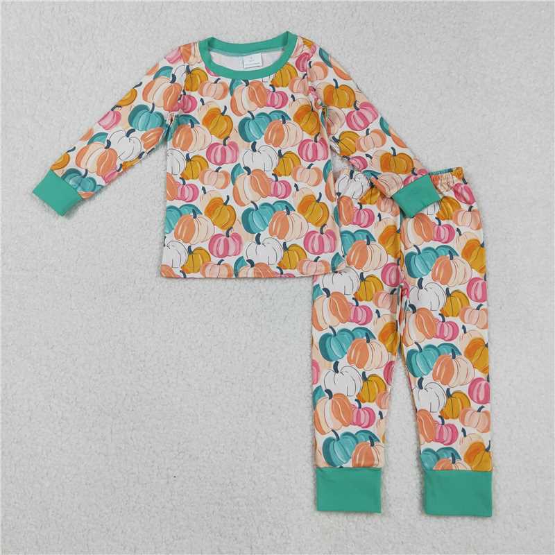 X108 GLP2691 Beige pumpkin pattern long-sleeved and long-pants pajama set