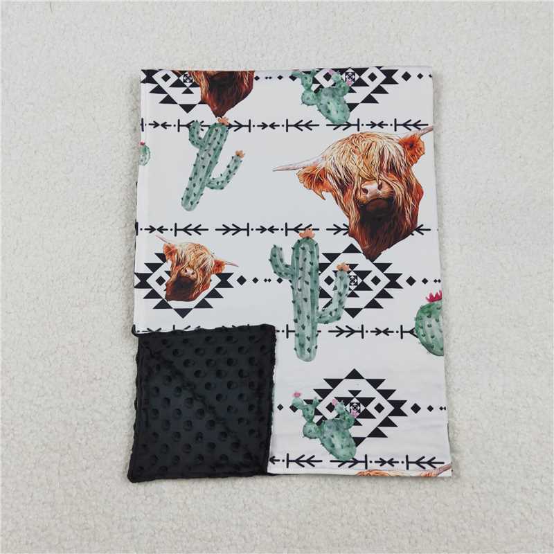 X12.6 BL0152 Cactus Geometric Pattern Alpine Bull Head Black and White Baby Blanket