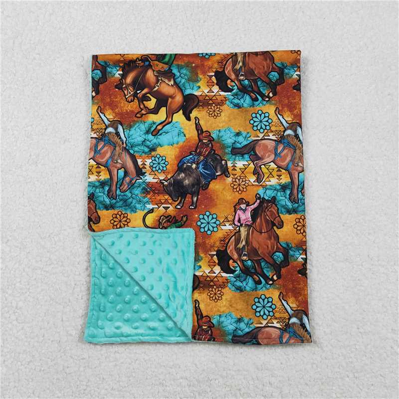 X12.6 BL0163 Horse Riding Gem Brown/Blue Baby Blanket