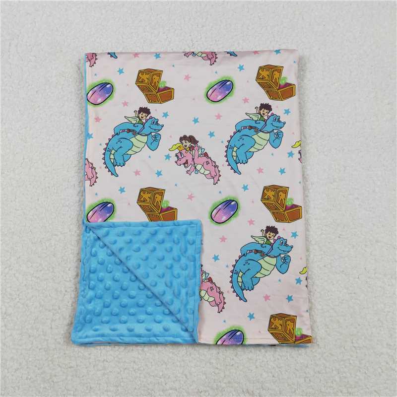 X12.6 BL0230 Dragon Tales Cartoon Dinosaur Blue Baby Blanket