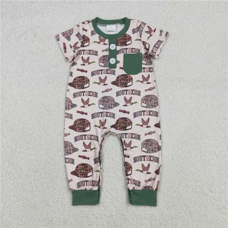 x12.10 SR3245 Southern camouflage hat with duck design, green pocket short-sleeved jumpsuit