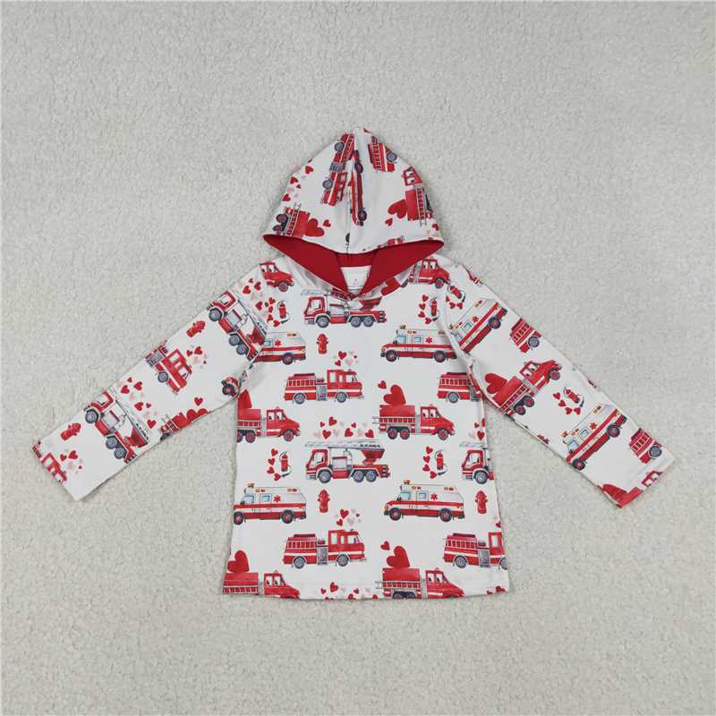 x12.13 BT1512 Valentine's Day Heart-Shaped Ambulance White Hooded Long-Sleeved Shirt