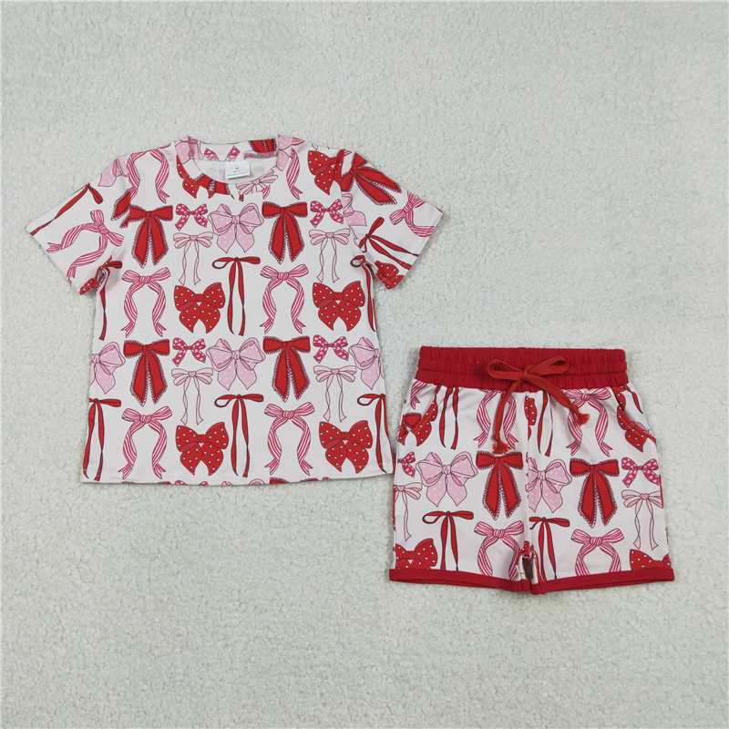 X12.5 GSSO2737 Pink Bow Pattern Short-Sleeve and Shorts Set