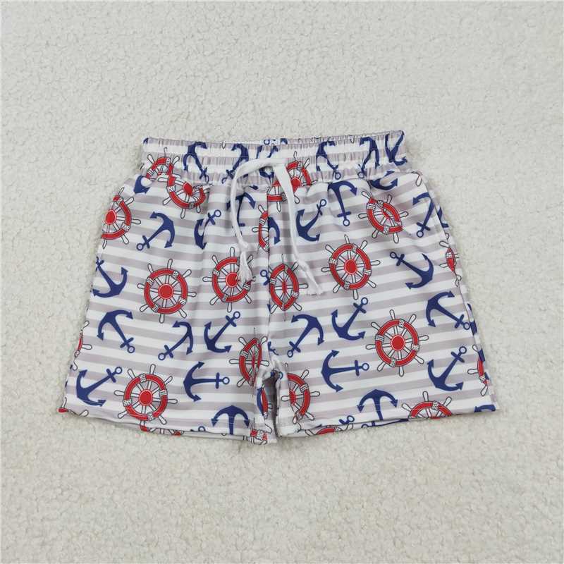 x12.13 S0589 Anchor and Rudder Gray Striped Swim Trunks