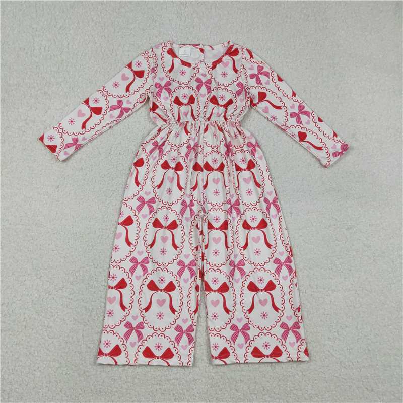 X12.27 LR2713 Valentine's Day Heart and Bow Pattern Off-White Long-Sleeved Jumpsuit