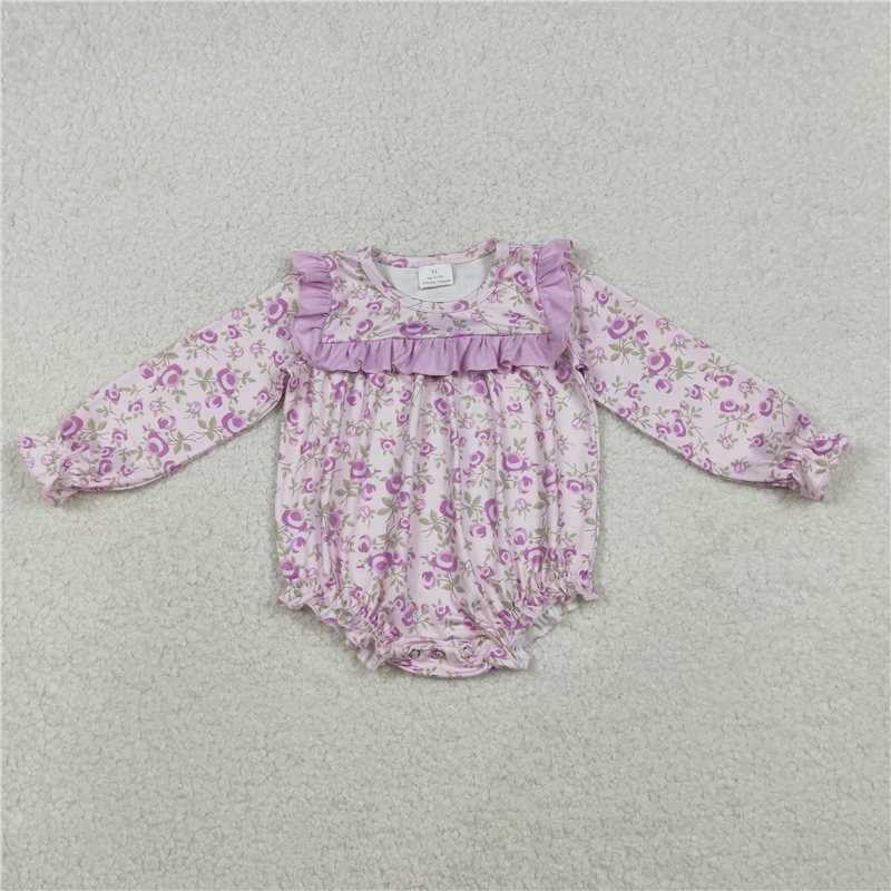 X12.27 LR2624 Floral and Leaf Purple Lace Long-Sleeved Jumpsuit