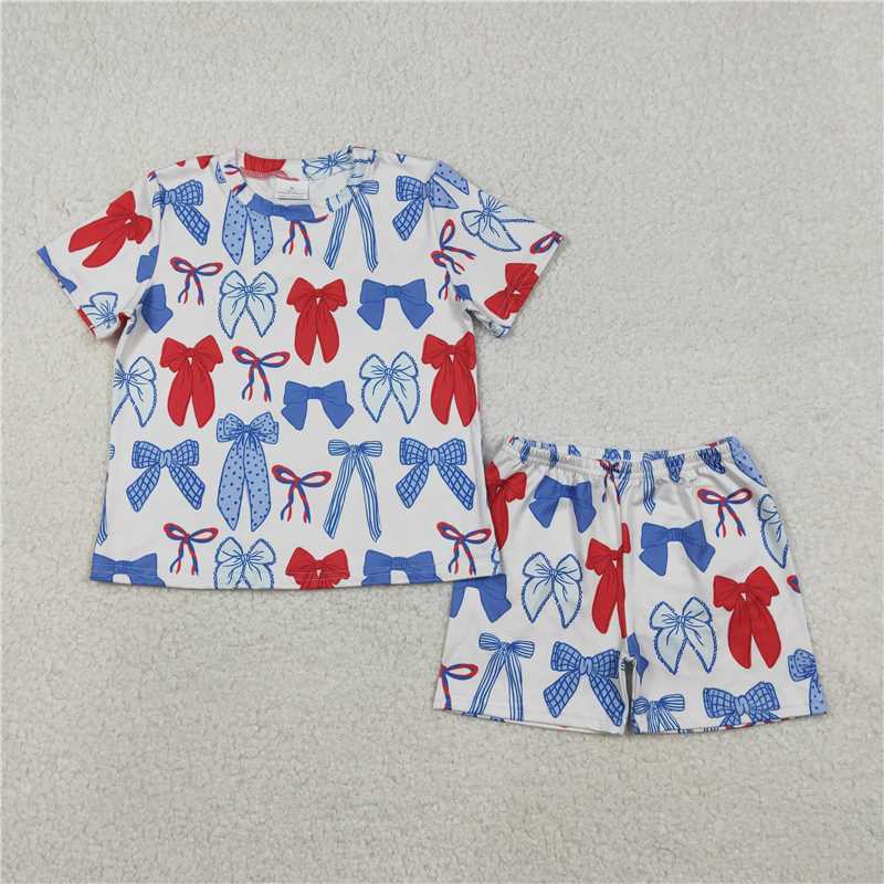 X12.29 GSSO2772 National Day Bow Pattern Short-Sleeve and Shorts Set