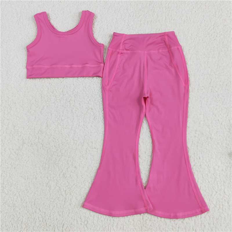 X828 GSPO2002 Solid rose red vest and pants yoga set