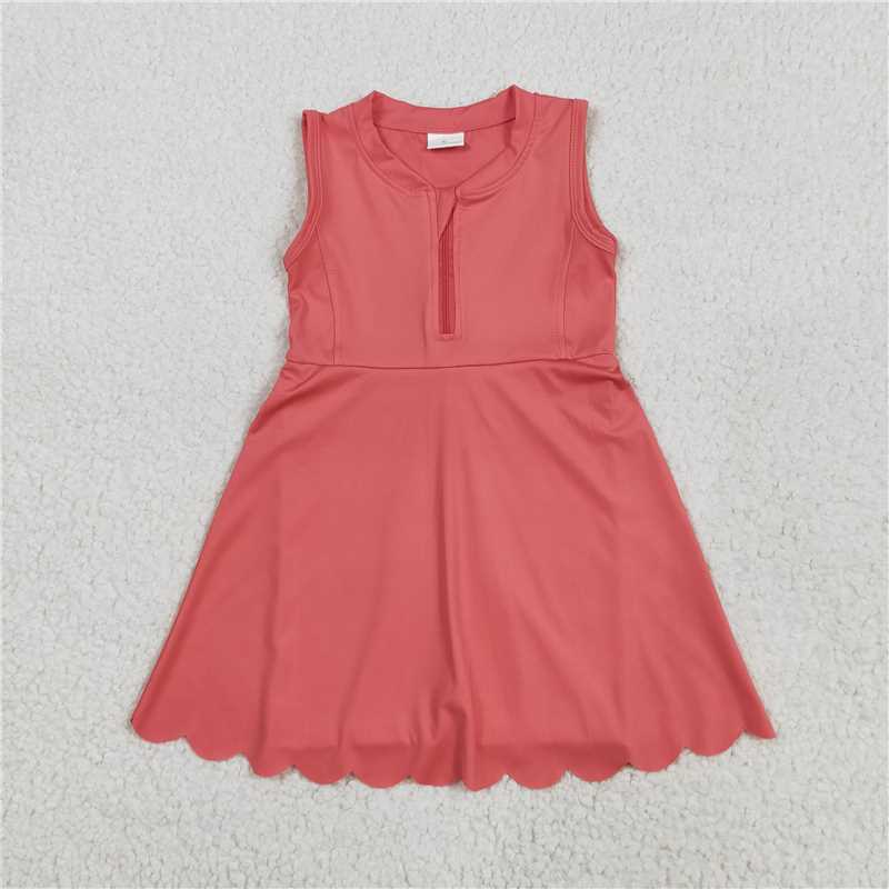 5.19 GSD2091 Solid coral red zippered yoga sleeveless dress