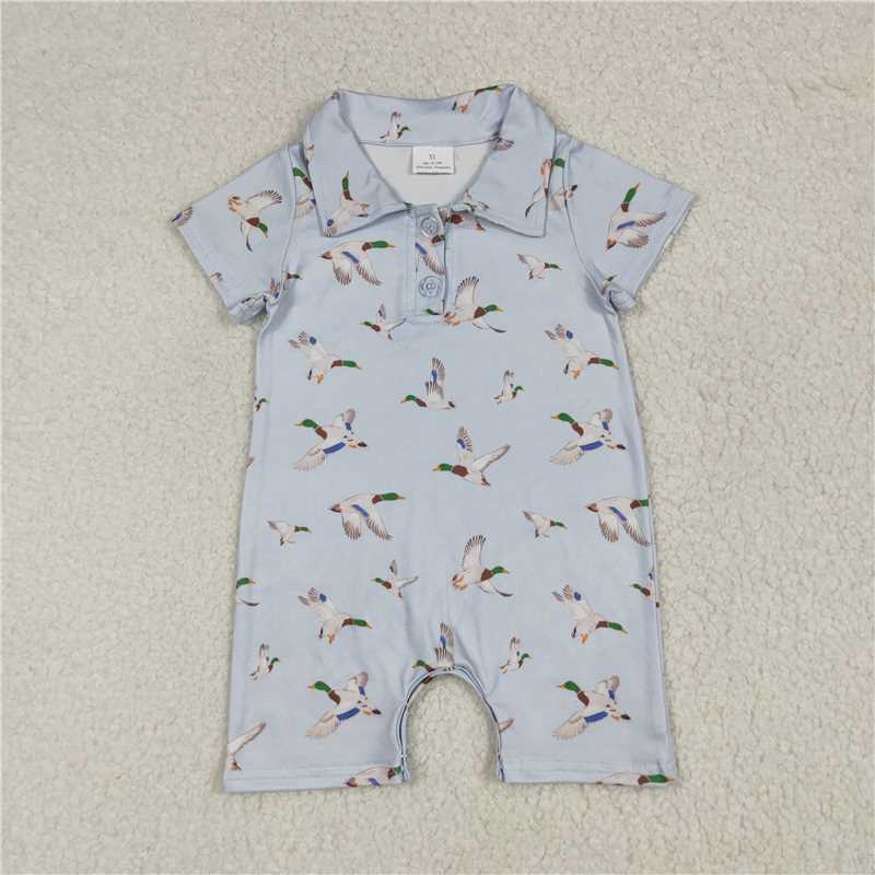 6.12 SR3032 Blue short-sleeved jumpsuit with duck collar and buttons