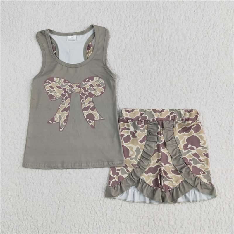 6.11 GSSO1629 Camouflage bow green vest and shorts set