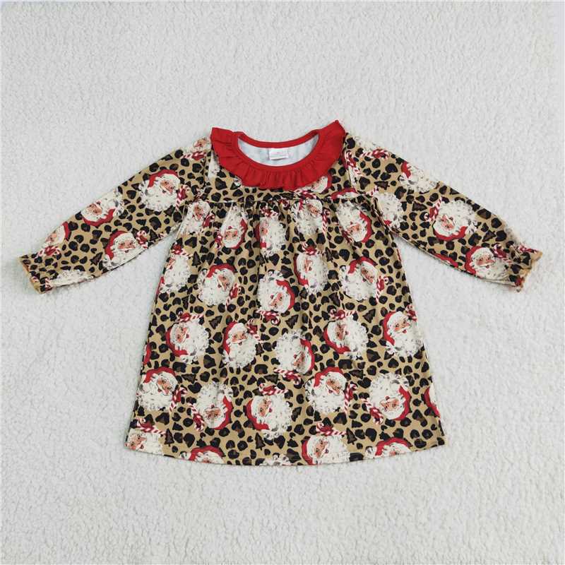 6.23 GLD1065 Santa Claus leopard print red lace brown long-sleeved dress