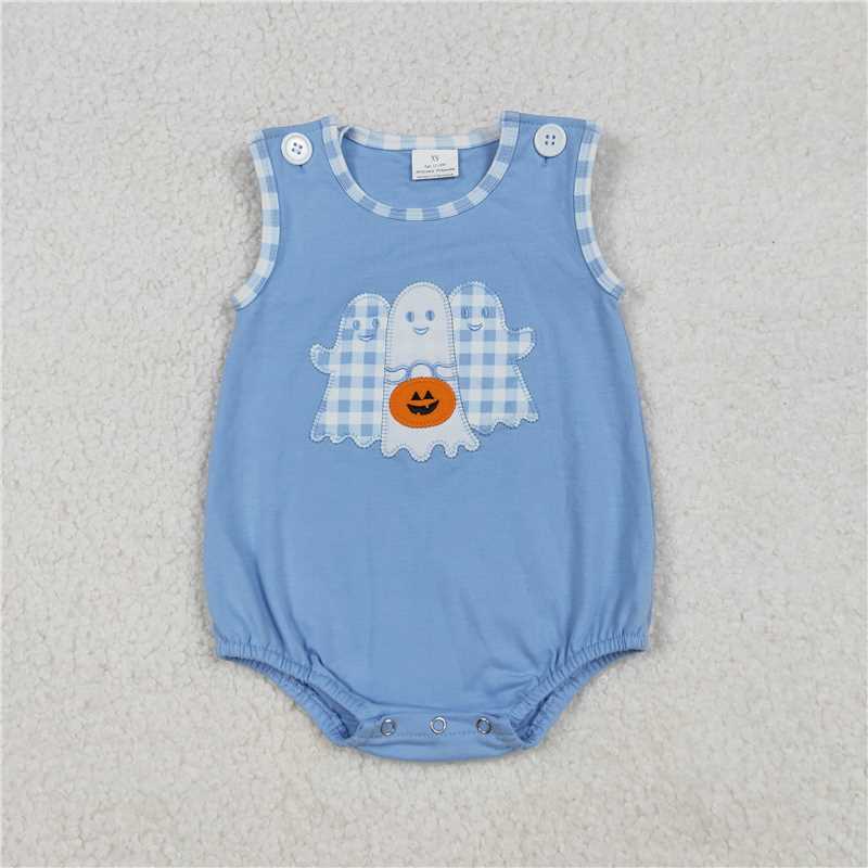 X10.13 SR3197 Embroidered Halloween Lantern Ghost Blue Vest Bodysuit